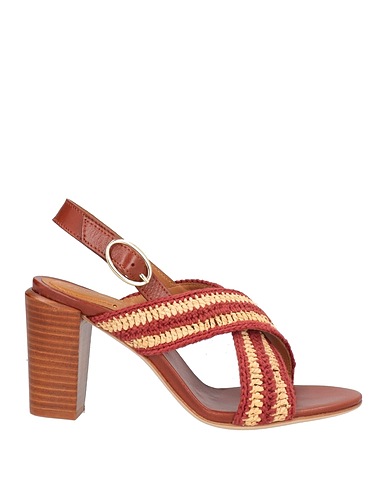 VANESSA BRUNO Sandals Brick red Leather, Textile fibres