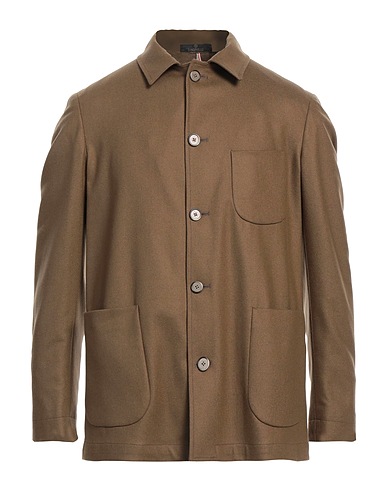 SANTANIELLO Solid colour shirt Khaki 63% Wool, 30% Polyacrylic, 5% Cashmere, 2% Elastane
