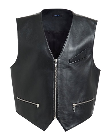 MUGLER Gilet Nero 100% Pelle di agnello
