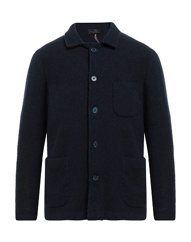 SANTANIELLO Solid colour shirt Midnight blue 85% Wool, 14% Polyamide, 1% Elastane