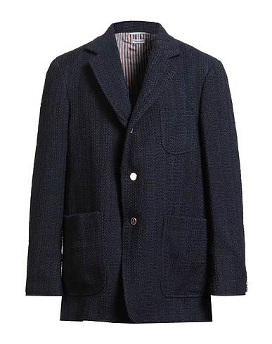 THOM BROWNE Blazer Navy blue 58% Cotton, 19% Polyester, 12% Polyamide, 7% Wool, 4% Textile fibres