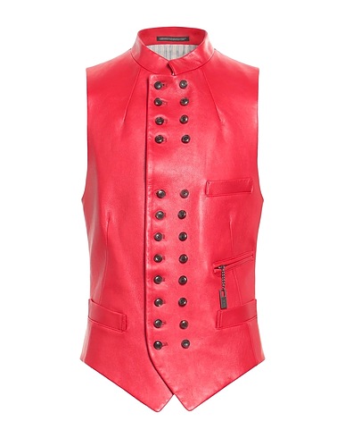 YOHJI YAMAMOTO POUR HOMME Suit vest Red Leather, Cotton, Linen