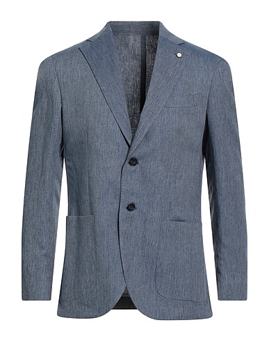 LUIGI BIANCHI Mantova Blazer Slate blue 65% Linen, 35% Polyester