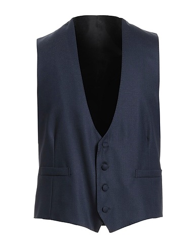 LARDINI Waistcoat Navy blue 98% Wool, 2% Elastane