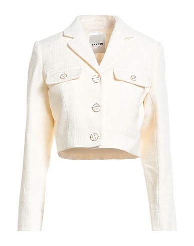 SANDRO Blazer Ivory 49% Cotton, 25% Viscose, 20% Acrylic, 6% Polyamide, Polyester