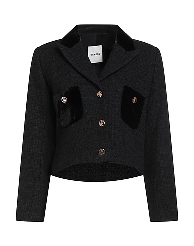 SANDRO Jacket Black 49% Cotton, 25% Viscose, 20% Acrylic, 6% Polyamide, Polyester