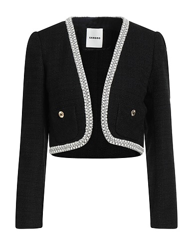 SANDRO Jacket Black 50% Cotton, 25% Viscose, 19% Acrylic, 6% Polyamide