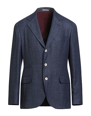 BRUNELLO CUCINELLI Blazer Slate blue 62% Wool, 20% Silk, 17% Linen, 1% Elastane