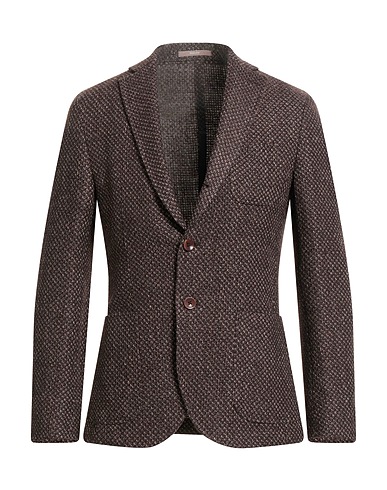 PAOLONI Blazer Dark brown 66% Wool, 31% Linen, 3% Cashmere