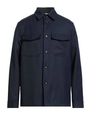 PAOLONI Solid color shirt Midnight blue 99% Virgin Wool, 1% Elastane