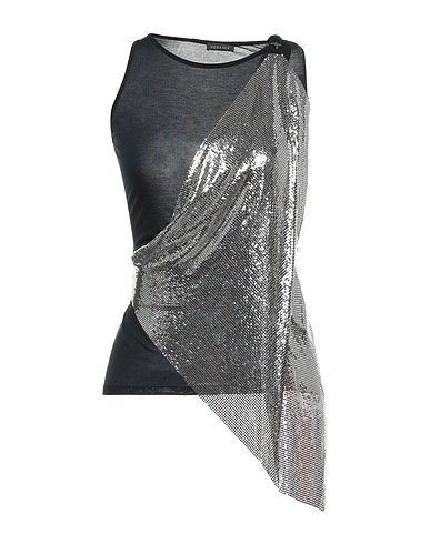 VERSACE Tank top Black 77% Modal, 23% Silk, Metal