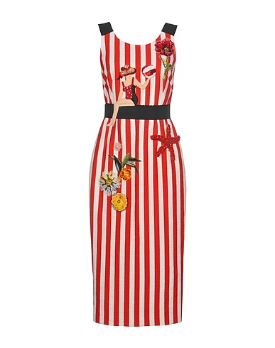 DOLCE&GABBANA Midi dress Red 99% Cotton, 1% Elastane, Silk, Crystal, Other Fibres