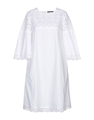 SEVENTY VENEZIA Midi dress White 96% Cotton, 4% Elastane, Mother-of-pearl
