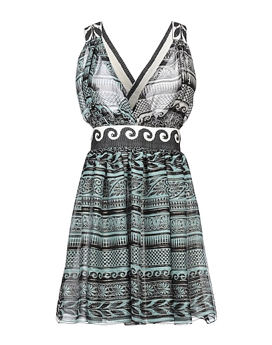 FAUSTO PUGLISI 미니 원피스 스카이 블루 97% 실크, 3% 루렉스, 리넨