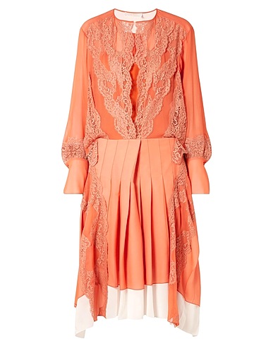 CHLOÉ Midi dress Orange 57% Acetate, 22% Polyamide, 21% Silk, Mother-of-pearl