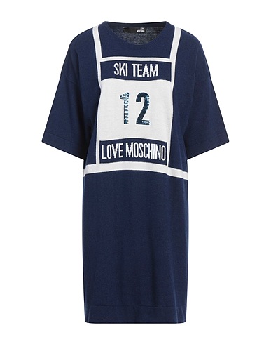LOVE MOSCHINO Short dress Navy blue 35% Polyamide, 30% Viscose, 30% Wool, 5% Cashmere