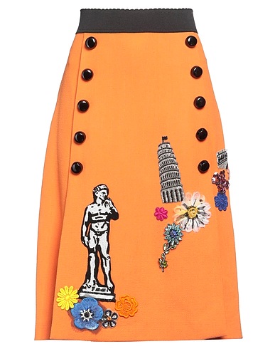 DOLCE&GABBANA Midi skirt Orange 100% Wool, Glass, Silk, Brass, Resin