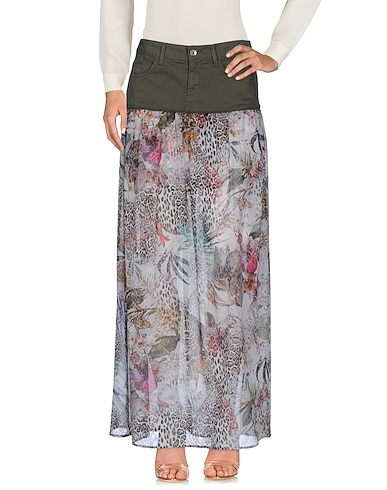 LIU •JO Maxi Skirts Military green 98% Cotton, 2% Elastane, Polyester