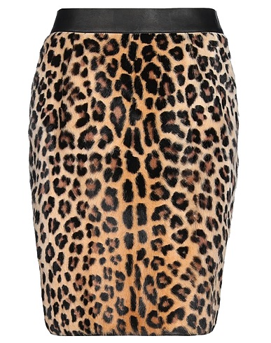 ROBERTO CAVALLI Mini skirt Brown 100% Other Fibres, Silk, Goat skin, Goat fur