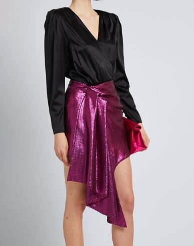 Halpern Asymmetric Sequined Tulle Mini Skirt In Pink