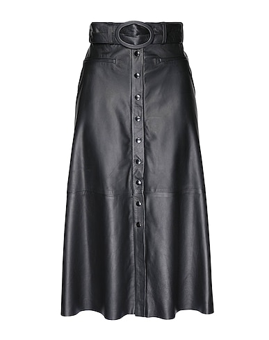 8 by YOOX ミディ丈スカート LEATHER HIGH-WAIST MIDI BELTED SKIRT ブラック 羊革（ラムスキン） 100%
