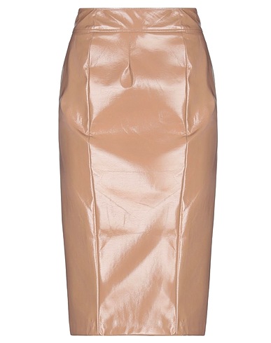SEVENTY VENEZIA Midi skirt Camel 100% Polyester, Polyurethane coated