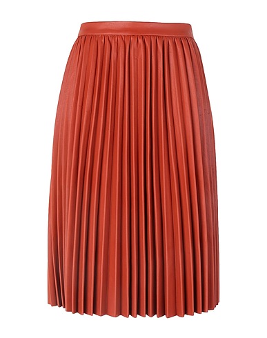 8 by YOOX Midi skirt PLEATED SKIRT Brick red 50% Polyester, 50% Polyurethane