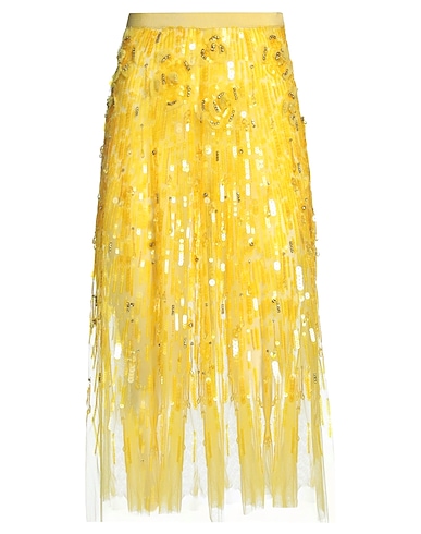 ELISABETTA FRANCHI Midi skirt Yellow 100% Polyamide, Plastic, Glass, Viscose