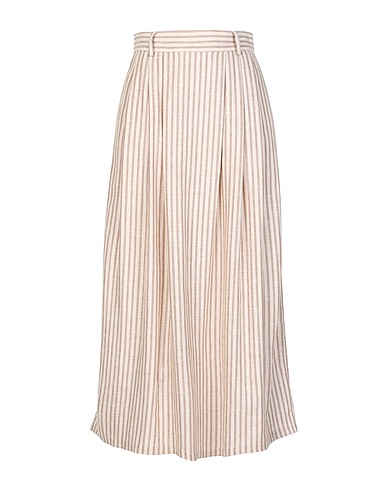 8 by YOOX Midi skirt STRIPED LINEN HIGH-WAIST PLEATED MIDI SKIRT
 Beige 55% Viscose, 45% Linen