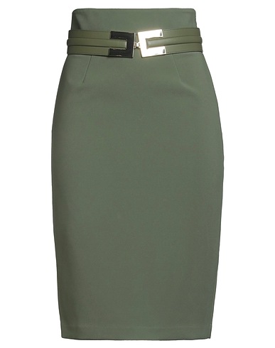 ELISABETTA FRANCHI Gonna midi Verde militare 96% Poliestere, 4% Elastan, Fibre tessili