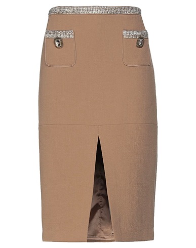 ELISABETTA FRANCHI Midi skirt Khaki 100% Virgin Wool, Cotton, Acrylic, Polyester, Elastane