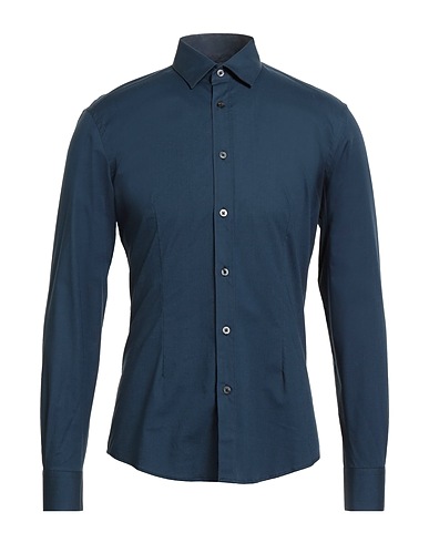 GREY DANIELE ALESSANDRINI Solid color shirt Navy 97% Cotton, 3% Elastane