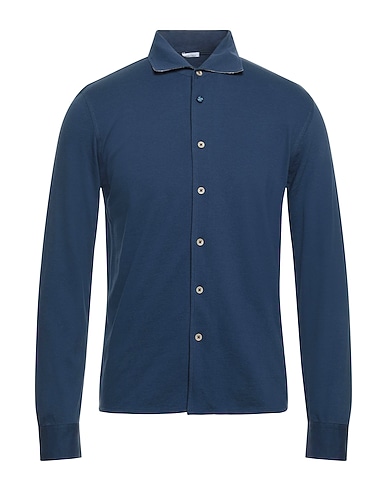 HERITAGE Solid color shirt Slate blue 95% Cotton, 5% Elastane