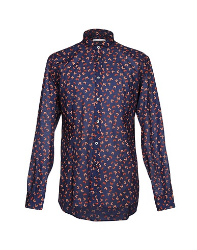 GREY DANIELE ALESSANDRINI Patterned shirt Midnight blue 100% Cotton
