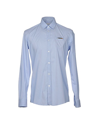 GREY DANIELE ALESSANDRINI Striped shirt Blue 75% Cotton, 22% Polyamide, 3% Elastane