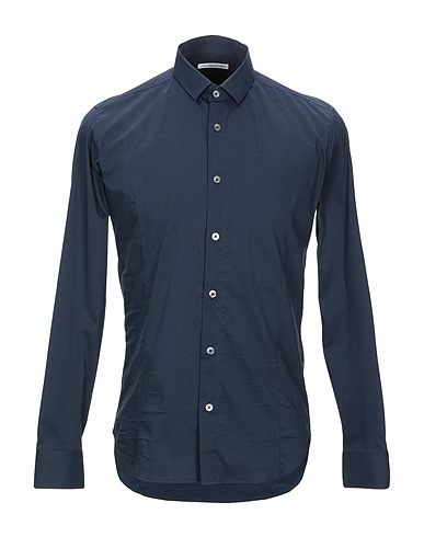 GREY DANIELE ALESSANDRINI Solid color shirt Blue 72% Cotton, 25% Polyamide, 3% Elastane
