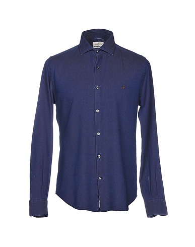 BROOKSFIELD Patterned shirt Midnight blue 100% Cotton