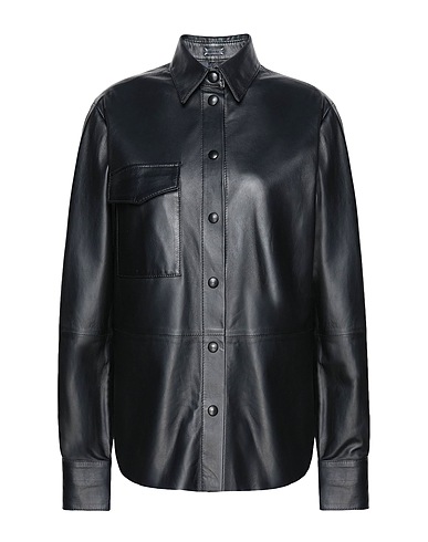 8 by YOOX Solid color shirts & blouses LEATHER L/SLEEVE OVERSHIRT
 Black 100% Lambskin
