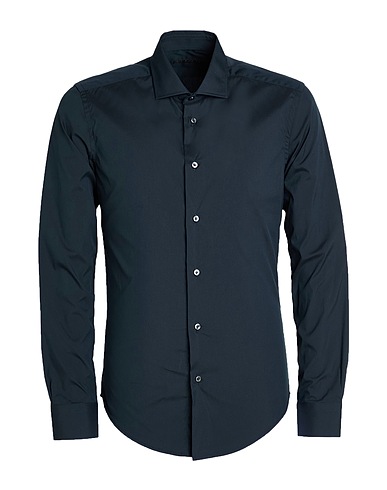 BRIAN DALES Solid color shirt Midnight blue 80% Cotton, 15% Polyamide, 5% Elastane