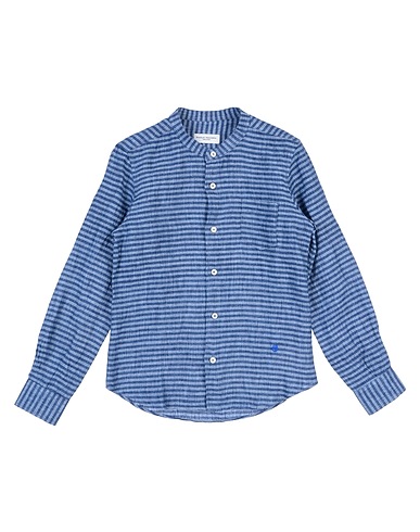 PAOLO PECORA Patterned shirt Slate blue 100% Linen