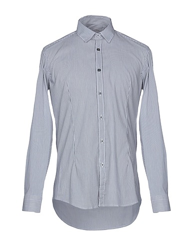 DANIELE ALESSANDRINI HOMME Striped shirt Grey 64% Cotton, 33% Polyamide, 3% Elastane
