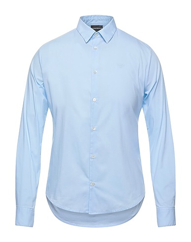 EMPORIO ARMANI Solid color shirt Sky blue 76% Cotton, 21% Polyamide, 3% Elastane