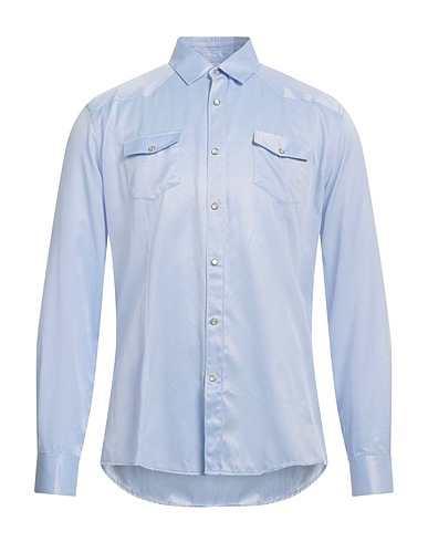 DANIELE ALESSANDRINI HOMME Solid colour shirt Sky blue 50% Polyester, 50% Cotton