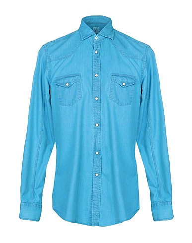 ALESSANDRO GHERARDI Solid color shirt Turquoise 100% Cotton