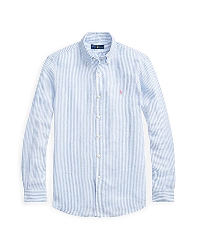POLO RALPH LAUREN ストライプ柄シャツ Classic Fit Striped Shirt	 スカイブルー リネン 100%