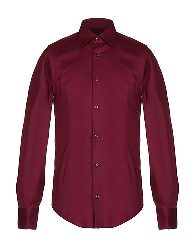 TAKESHY KUROSAWA Solid color shirt Garnet 97% Cotton, 3% Elastane