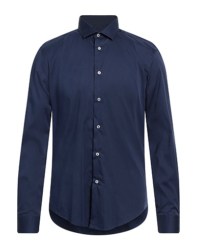 BRIAN DALES Solid color shirt Navy 80% Cotton, 15% Polyamide, 5% Elastane
