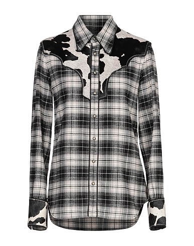 DSQUARED2 Checked shirt Black 100% Cotton, Cow leather