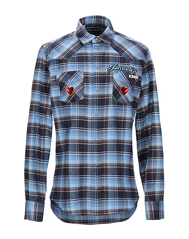 DOLCE&GABBANA Checked shirt Midnight blue 100% Cotton, Viscose, Polyester