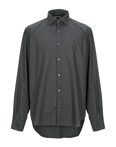 BROOKSFIELD Patterned shirt Dark green 100% Cotton